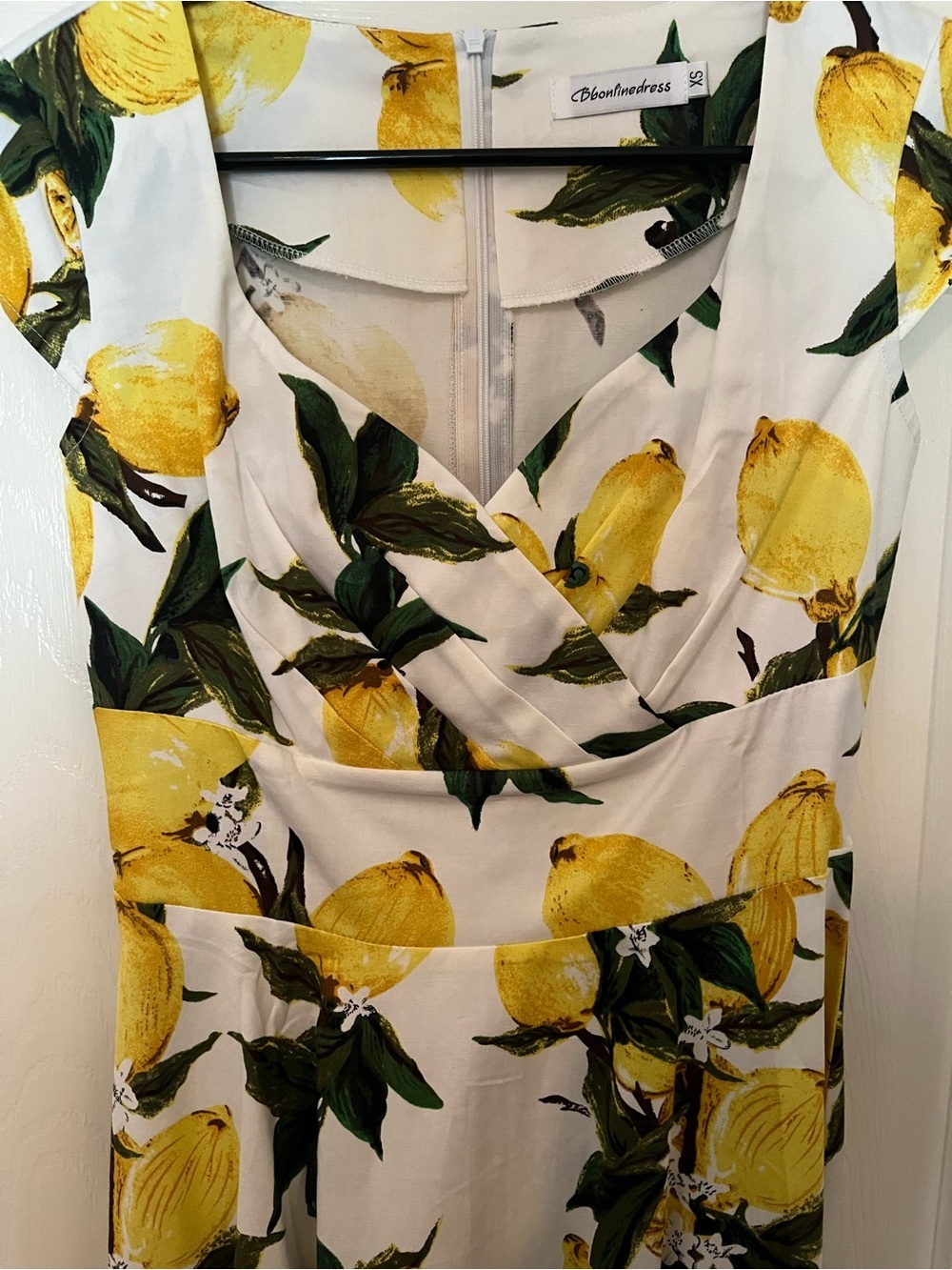 White Floral Lemon-Print Midi Dress XS Summer Coastal Old Money Preppy - Picture 3 of 6